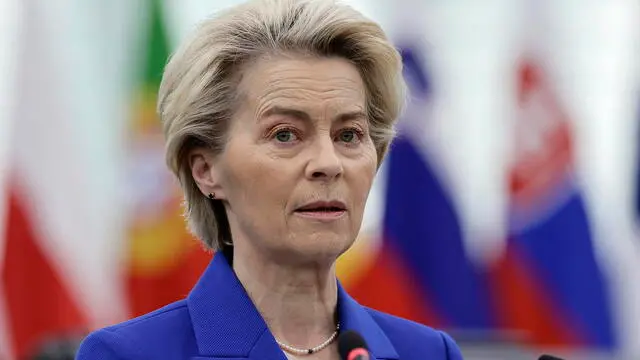 epa11783384 European Commission President Ursula von der Leyen speaks during a debate on preparation for the European Council meeting, at the European Parliament in Strasbourg, France, 18 December 2024. The EU Parliament's session runs from 16 till 19 December 2024. EPA/RONALD WITTEK