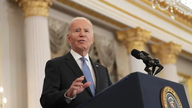 epa11822428 US President Joe Biden delivers a foreign policy address on the work of his administration at the State Department in Washington, DC, 13 January 2025. EPA/Chris Kleponis / POOL