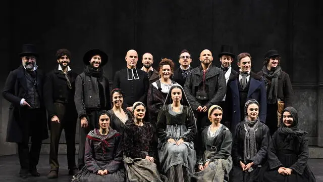 Il cast nel corso della presentazione di Bernadette de Lourdes a Roma, 8 gennaio 2025. Il musical andrà in scena dal 16 gennaio per un mese all'Auditorium della Conciliazione. ANSA/MAURIZIO BRAMBATTI