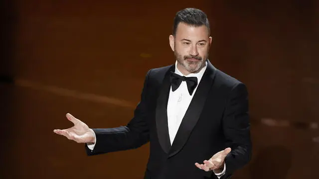 epa11212696 Host Jimmy Kimmel during the 96th annual Academy Awards ceremony at the Dolby Theatre in the Hollywood neighborhood of Los Angeles, California, USA, 10 March 2024. The Oscars are presented for outstanding individual or collective efforts in filmmaking in 23 categories. EPA/CAROLINE BREHMAN