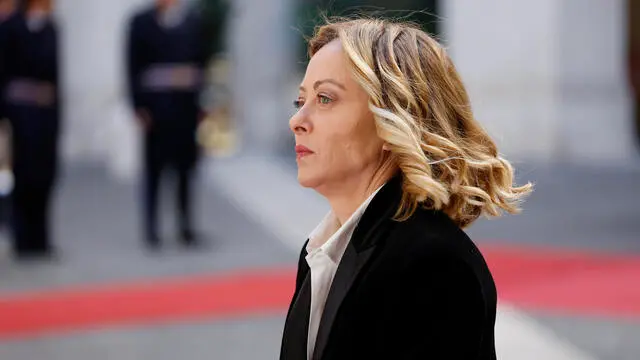 Italian Prime Minister Giorgia Meloni awaits the arrival of Slovak President Peter Pellegrini ahead of their talks at Palazzo Chigi, Rome, Italy, 14 January 2025.. ANSA/FABIO FRUSTACI