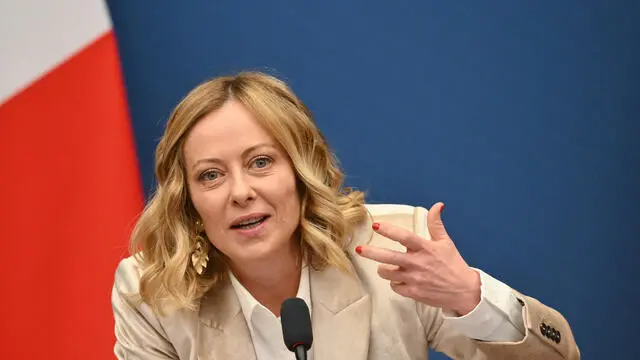 La presidente del Consiglio, Giorgia Meloni, durante la conferenza stampa di fine anno, Roma 9 gennaio 2025. ANSA/ALESSANDRO DI MEO - - - - - - - - - - - - - - - - - Italian Prime Minister Giorgia Meloni during the end-of-year press conference, Rome 9 January 2025. ANSA/ALESSANDRO DI MEO