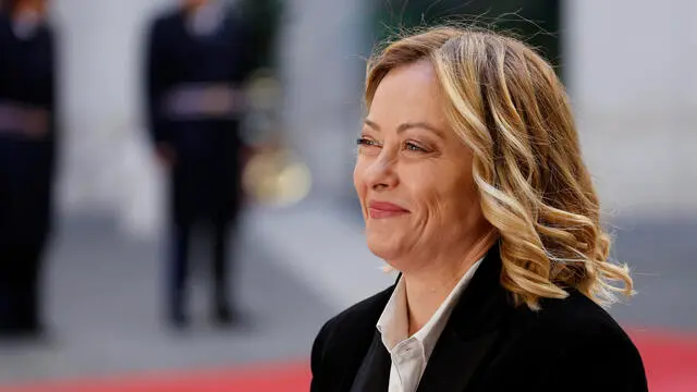 Italian Prime Minister Giorgia Meloni awaits the arrival of Slovak President Peter Pellegrini ahead of their talks at Palazzo Chigi, Rome, Italy, 14 January 2025.. ANSA/FABIO FRUSTACI