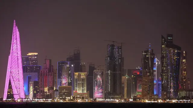 epa10312919 General view of the skyline of Doha, Qatar, 18 November 2022, taken from the Corniche waterfront promenade. The FIFA World Cup 2022 will take place from 20 November to 18 December 2022 in Qatar. EPA/ABIR SULTAN