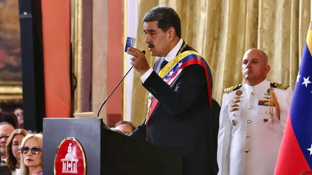 epa11817262 A handout photo made available by the Cuban Presidency shows Venezuela's President Nicolas Maduro (C) delivering a speech on the day of his inauguration as president, in Caracas, Venezuela, 10 January 2025. Maduro was sworn in on 10 January by the parliament for a third term as the country's president, despite allegations of electoral fraud by the majority opposition bloc. EPA/ALEJANDRO AZCUY / PRESIDENCY OF CUBA HANDOUT HANDOUT EDITORIAL USE ONLY/NO SALES