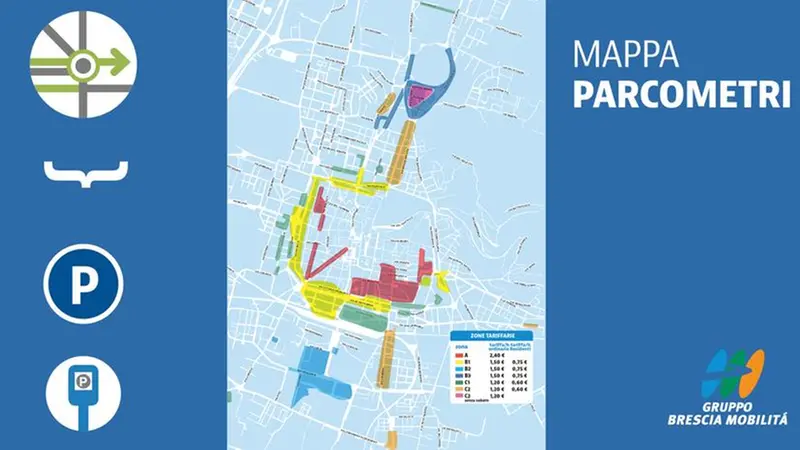 Il colpo d'occhio: la suddivisione in zone tariffarie a Brescia (dal sito di Brescia Mobilità)