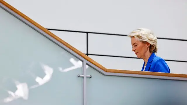 epa11214548 European Commission President Ursula von der Leyen leaves after a news conference on the CDU and CSU's joint European election program at the CDU partyâ€™s headquarters in Konrad Adenauer House, Berlin, Germany, 11 March 2024. The EPP party family has chosen Ursula von der Leyen as its lead candidate for the European elections. She is hoping for a second five-year mandate as EU Commission President. European Union parliamentary elections will take place from 06 until 09 June 2024. EPA/HANNIBAL HANSCHKE