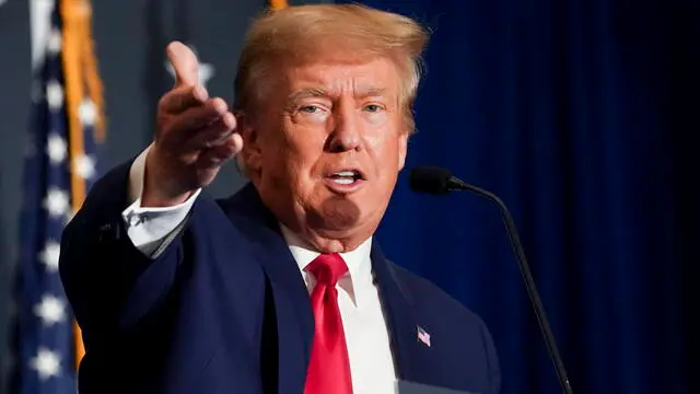 epa10092823 Former US President Donald J. Trump delivers remarks during the America First Policy Institute’s America First Agenda Summit in Washington, DC, USA, 26 July 2022. The speech is former President Trump’s first appearance in Washington since leaving office. EPA/SHAWN THEW