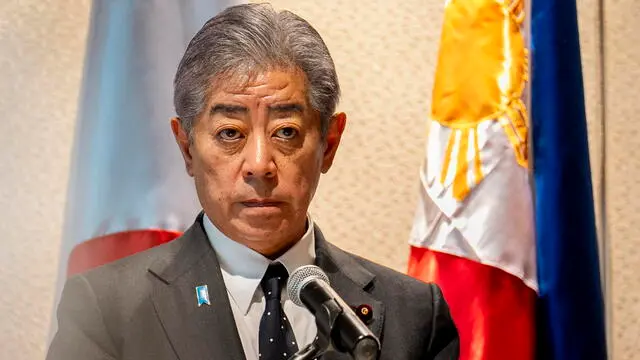 epa11825571 Japanese Foreign Minister Takeshi Iwaya reacts during a joint press conference with Philippine Foreign Secretary Enrique Manalo (not pictured) following a bilateral meeting in Manila, Philippines, 15 January 2025. A Filipino foreign official stated that Japan's foreign minister, Takeshi Iwaya, is in Manila to reaffirm Japan's commitment to its strengthened strategic partnership with the Philippines. EPA/LISA MARIE DAVID / POOL