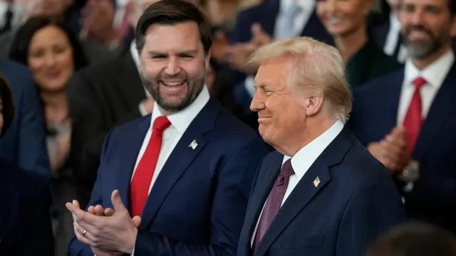 epa11839121 President-elect Donald Trump (R) and Vice President-elect JD Vance (L) sit before the U.S. Capitol for the inauguration of US President-elect Donald Trump in Washington, DC, USA, 20 January 2025. Trump will be sworn in for a second term as president of the United States on 20 January. Trump, who defeated Harris in the 2024 general election, is being sworn in on 20 January 2025 as the 47th president of the United States, though the planned outdoor ceremonies and events have been cancelled due to a forecast of extreme cold temperatures. EPA/JULIA DEMAREE NIKHINSON / POOL