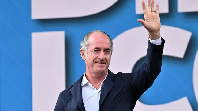 The governor of Veneto, Luca Zaia, during traditional Lega party rally in Pontida (Bergamo), 6 October 2024. ANSA/MICHELE MARAVIGLIA