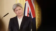 epa11781163 Australia's Foreign Affairs Minister Penny Wong during a news conference following a meeting in London, Britain, 16 December 2024. The UK and Australia plan to underscore their resolve to maintain a defense pact with the US at the meeting amid concern about President-elect Donald Trumpâ€™s commitment to the agreement. EPA/JASON ALDEN / POOL