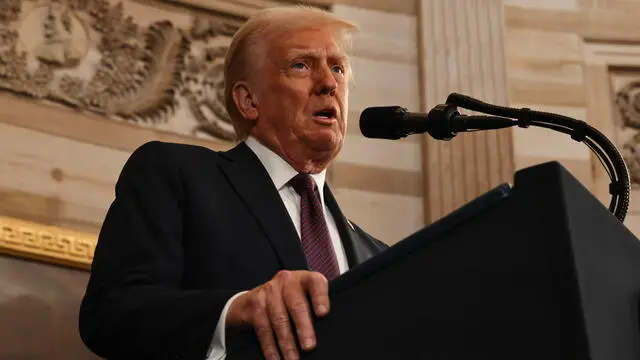 epa11839354 U.S. President Donald Trump speaks as former U.S. President Joe Biden looks on during inauguration ceremonies in the Rotunda of the U.S. Capitol on January 20, 2025 in Washington, DC. Donald Trump takes office for his second term as the 47th president of the United States. EPA/Chip Somodevilla / POOL