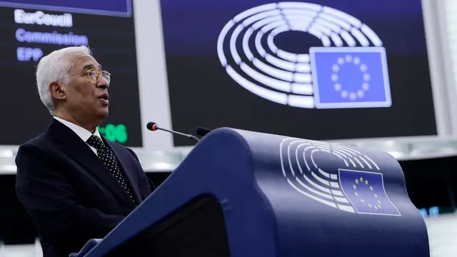 epa11843884 European Council President Antonio Costa speaks during a debate on 'Conclusions of the European Council meeting of 19 December 2024' at the European Parliament in Strasbourg, France, 22 January 2025. The EU Parliament's session runs from 20 till 23 January 2025. EPA/RONALD WITTEK