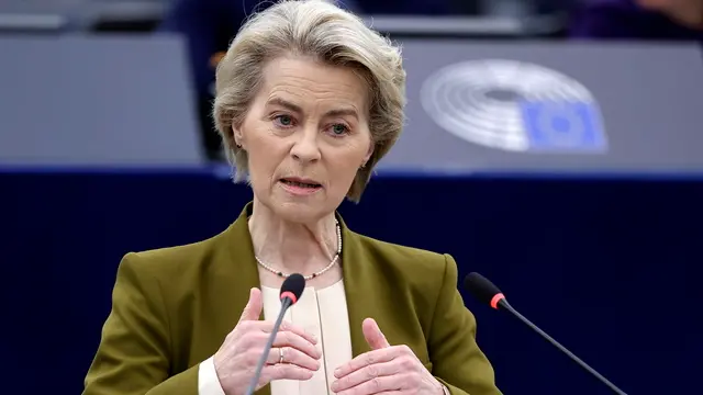 epa11843909 President of the European Commission Ursula von der Leyen speaks during a debate on 'Conclusions of the European Council meeting of 19 December 2024' at the European Parliament in Strasbourg, France, 22 January 2025. The EU Parliament's session runs from 20 till 23 January 2025. EPA/RONALD WITTEK