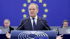 epa11844121 Polish Prime Minister Donald Tusk speaks during a debate on 'Presentation of the programme of activities ofÂ the Polish Presidency' at the European Parliament in Strasbourg, France, 22 January 2025. The EU Parliament's session runs from 20 till 23 January 2025. EPA/RONALD WITTEK