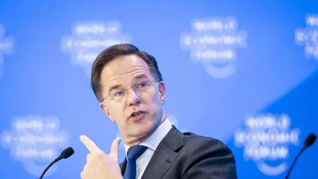 epa11846966 NATO Secretary General Mark Rutte speaks during a panel session during the 55th annual meeting of the World Economic Forum (WEF), in Davos, Switzerland, 23 January 2025. EPA/MICHAEL BUHOLZER