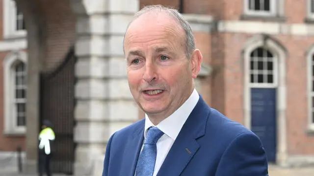 epa11601573 Irish Tanaiste Micheal Martin speaks to the media ahead of the plenary meeting of the North South Ministerial Council (NSMC) at Dublin Castle in Dublin, Ireland, 13 September 2024. The NSMC was established under the Belfast/Good Friday Agreement in 1998, to develop consultation, co-operation and action within the island of Ireland. EPA/BRYAN MEADE