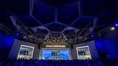 epa11847608 US President Donald J. Trump is shown on screens as he addresses via remote connection a plenary session in the Congress Hall, above (L-R) Ana Botin, Executive director of Spanish Santander Bank, Brian Moynihan, Chair and Chief Executive Officer of the Bank of America, Patrick Pouyanne, Chairman of the Board and Chief Executive Officer of French energy group TotalEnergies, Stephen A. Schwarzman, Chairman, Chief Executive Officer and Co-Founder of Blackstone Group, and Norwegian Borge Brende President, Member of the Managing Board of the World Economic Forum, WEF, during the 55th annual meeting of the World Economic Forum (WEF) in Davos, Switzerland, 23 January 2025. The World Economic Forum annual meeting brings together entrepreneurs, scientists, corporate and political leaders in Davos and takes place from January 20 to 24. EPA/MICHAEL BUHOLZER