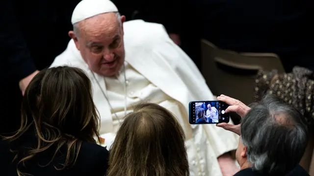 Pope Francis during the Jubilee audience of the World of Communication, in the Paul VI Hall, Vatican City, 25 January 2025. ANSA/ANGELO CARCONI