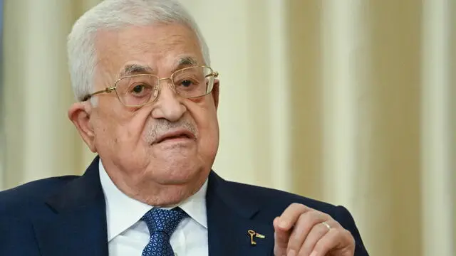 epa11547521 Palestinian President Mahmoud Abbas attends a meeting with Russian president at the Novo-Ogaryovo state residence, outside Moscow, Russia, 13 August 2024. Mahmoud Abbas is on a three day official visit to Russia. EPA/ALEXEY MAISHEV/SPUTNIK/KREMLIN POOL MANDATORY CREDIT