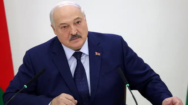 epa11855182 A handout photo made available by the Belarusian President's press service shows Belarusian President Alexander Lukashenko attending a press conference after he votes in the presidential elections at a polling station in Minsk, Belarus, 26 January 2025. Belarus holds presidential elections on January 26. Lukashenko has held the post since 1994 and is seeking a seventh term. EPA/BELARUS PRESIDENT PRESS-SERVICE / HANDOUT HANDOUT EDITORIAL USE ONLY/NO SALES