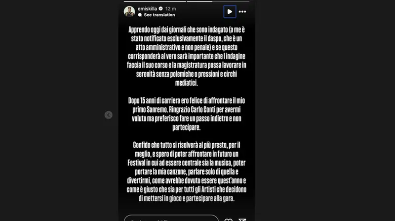 La story pubblicata su Instagram