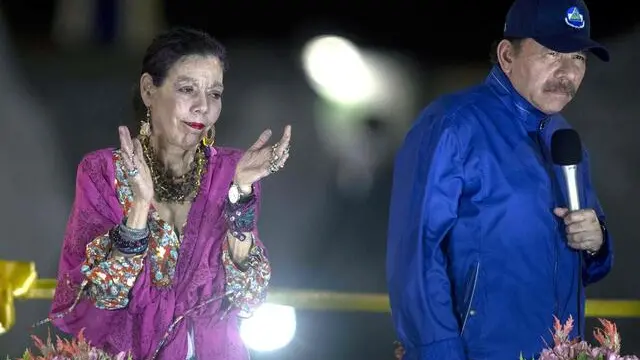 epa07454689 The President of Nicaragua Daniel Ortega (R) and the vice President Rosario Murillo (L) participate in an inauguration ceremony of an overpass, as part of the celebration of the bicentennial of the city, south of Managua, Nicaragua, 21 March 2019. Ortega advocated during the event for peace in the country, after civil unrest broke out in April 2018 and has left hundreds dead and arrested. EPA/JORGE TORRES