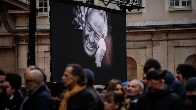 epa11828206 People attend a remembrance service ceremony for late ex-Front National President Jean-Marie at the Val-de-Grace church in Paris, France, 16 January 2025. Former President of the Front National (FN) Jean-Marie Le Pen passed away on 07 January 2025, at the age of 96. EPA/YOAN VALAT