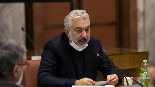 Domenico Arcuri, amministratore delegato di Invitalia, durante il tavolo sull'ex Ilva presso il ministero dello Sviluppo economico, Roma, 13 dicembre 2021. ANSA/Uff. stampa MISE