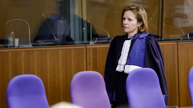 epa11266968 Judge Siofra O’Leary of the European Court of Human Rights (ECHR) leaves the court after the judgement in a case against different European countries accused of climate inaction, at the European Court of Human Rights, in Strasbourg, France, 09 April 2024. The Strasbourg-based court ECHR (European Court for Human Rights) has ruled on 09 April, in favour of Switzerland's Senior Women for Climate Protection, in a first ruling by an international court on climate change, condemning Switzerland for climate inaction for failure to meet past greenhouse gas reduction targets. The ECHR was asked to rule in a trio of cases brought by a French mayor, six Portuguese young people, and more than 2,000 members of Switzerland's Senior Women for Climate Protection. The ECHR judgments are not legally binding for all 46 of the European Council's member states, but could set a legal precedent against which future lawsuits would be judged. EPA/RONALD WITTEK