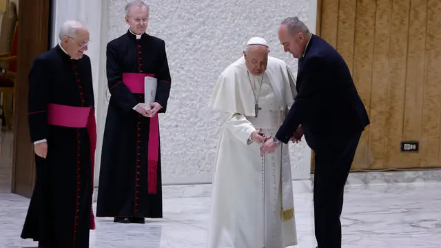 Pope Francis during the Jubilee Audience at the Paul VI Hall, Vatican City, 1 February 2025. ANSA/FABIO FRUSTACI