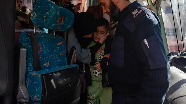 epa11867370 Wounded and sick Palestinians prepare to leave the Gaza Strip to the Rafah crossing for treatment abroad, amid a ceasefire between Hamas and Israel, in Khan Yunis, southern Gaza Strip, 01 February, 2025.Gazaâ€™s Health Ministry confirmed that a number of Palestinians would enter Egypt February 01 via the Rafah crossing, which has been shut to human traffic since May 2024. EPA/HAITHAM IMAD