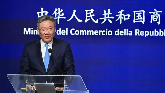 Minister of Commerce of the People's Republic of China Wang Wentao duing his speech on the occasion of the Italy-China Joint Economic Commission, at the Verona Fiere building, in Verona, Italy, 12 April 2024. ANSA/ALESSANDRO DI MEO