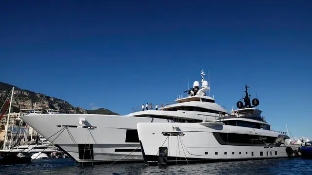 epa11628973 Luxury yachts are presented during the Monaco Yacht Show 2024 at Port Hercules, in the Principality of Monaco, 27 September 2024. The exhibition of yachts in all sizes and a variety of equipment is one of the biggest European Yachting conventions and runs from 25 to 28 September 2024. EPA/SEBASTIEN NOGIER