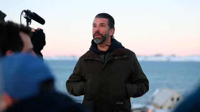 epa11811388 Donald Trump Jr. (C) visits Nuuk, Greenland, 07 January 2025. Donald Trump Jr. is on a private visit to the autonomous Danish territory of Greenland. EPA/EMIL STACH DENMARK OUT