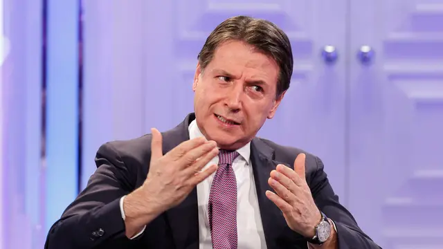 Giuseppe Conte ospite della trasmissione televisiva di RAI 1 'Porta a porta' condotta da Bruno Vespa, Roma, 4 Febbraio 2025. ANSA/GIUSEPPE LAMI