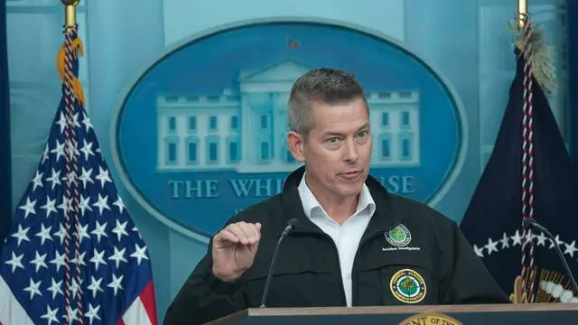 epa11864088 US Transportation Secretary Sean Duffy speaks during a press conference with US President Donald Trump (not pictured) called in response to the fatal collision of a passenger airplane and a US military helicopter last night, at the White House in Washington, DC, USA, 30 January 2025. According to preliminary statements from the United States Federal Aviation Administration (FAA) and other officials, a PSA Airlines Bombardier CRJ700 regional jet, carrying 64 people, collided in midair on 29 January 2025 evening with a US Army Black Hawk helicopter, carrying three US service members, while on approach to Ronald Reagan National Airport, likely killing everyone on board. EPA/CHRIS KLEPONIS / POOL