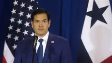 epa11872860 US Secretary of State Marco Rubio makes a statement after the departure of a migrant deportation flight from Panama to Colombia at the Marcos A. Gelabert International Airport in Panama City, Panama, 03 February 2025. Rubio was present during the deportation process of Colombian migrants back to Colombia, which is part of an agreement in which the United States finances these repatriations. EPA/CARLOS LEMOS