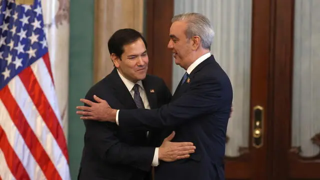 epa11879606 The president of the Dominican Republic, Luis Abinader (R), and the US Secretary of State, Marco Rubio, participates in a press conference, in Santo Domingo, Dominican Republic, 06 February 2025. Abinader and Rubio are meeting in Santo Domingo, a meeting in which topics such as the crisis in Haiti, migration, and foreign aid from the United States Agency for International Development (USAID) are expected to be addressed. EPA/ORLANDO BARRIA