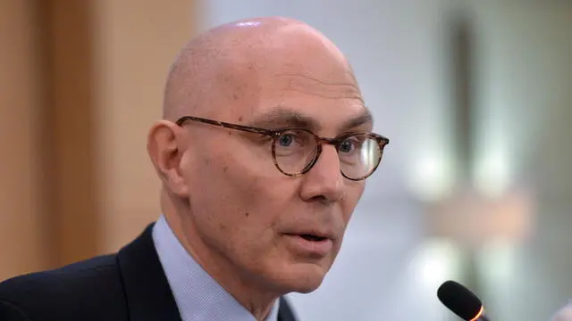 epa11828734 United Nations High Commissioner for Human Rights Volker Turk speaks during a press conference in Beirut, Lebanon, 16 January 2025. UN High Commissioner Turk is visiting Syria and Lebanon between 14 and 16 January. EPA/WAEL HAMZEH