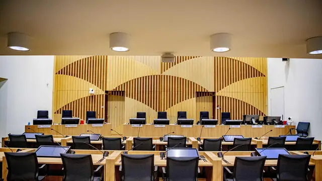 epa08268613 A view of the courtroom inside the Schiphol Judicial Complex (SJC) in Badhoevedorp, The Netherlands, 04 March 2020. The District Court of The Hague is set to hold its hearings for the international criminal trial on the downing of Malaysia Airlines Flight MH17 at the heavily-protected SJC. The Netherlands' Public Prosecution Service has issued international arrest warrants against four suspects (three Russians and a Ukrainian citizen) for allegedly bringing down the passenger jet. The plane crashed in eastern Ukraine on 17 July 2014, presumably after being shot down by a Buk surface-to-air missile amid the armed conflict in the Donbass region. All 283 passengers and 15 crew members, belonging to 10 different nationalities, were killed. EPA/ROBIN UTRECHT