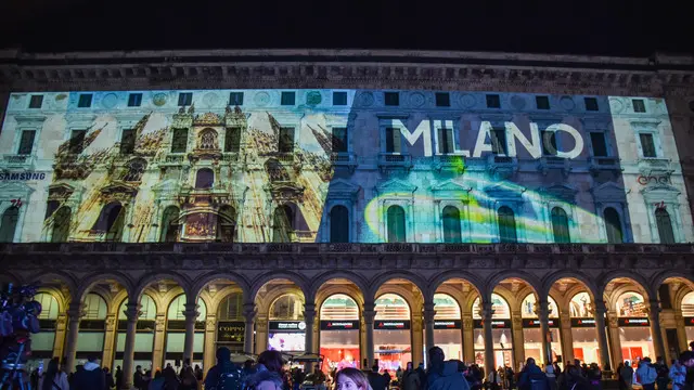 Inaugurazione del villaggio olimpico per le Olimpiadi Invernali Milano Cortina 2026 in piazza Duomo, Milano 6 Febbraio 2025 ANSA/MATTEO CORNER