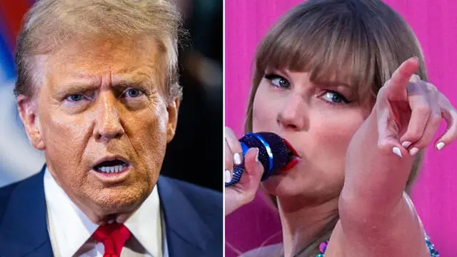 (S-D) Una combo con la cantante Taylor Swift, il candidato per i repubblicani alle prossime elezioni presidenziali americane Donald Trump. Roma, 15 settembre 2024. ANSA