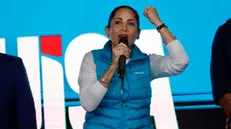 epa11885610 Presidential candidate Luisa Gonzalez speaks during an event after the announcement of results of the first round of the general elections in Quito, Ecuador, 09 February 2025. Luisa GonzÃ¡lez, celebrated the results of the first round of the elections in Ecuador, which she considers a 'great victory', and said she was confident of reaching the first place, to face the current president and candidate for reelection, Daniel Noboa, in the runoff. EPA/Gianna Benalcazar