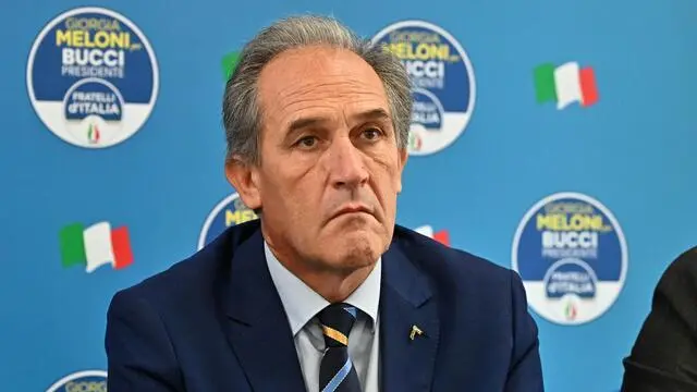 Il senatore Roberto Menia, durante la presentazione del simbolo di Fratelli D'Italia alle prossime elezioni regionali per la presidenza della regione Liguria. Genova, 20 settembre 2024. ANSA/LUCA ZENNARO