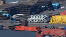 epa11887457 Steel products for exports are piled up at a port in Pyeongtaek, South Korea, 11 February 2025. US President Donald Trump announced plans the previous day to impose 25 percent tariffs on all steel and aluminum imports coming into the United States 'without exceptions or exemptions,' raising concerns over its ramifications on South Korean and other exporters. EPA/YONHAP SOUTH KOREA OUT