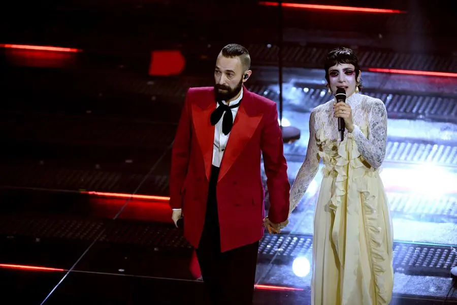 Italian duo Coma Cose perform on stage at the Ariston theatre during the 75th edition of the Sanremo Italian Song Festival, in Sanremo, Italy, 11 February 2025. The music festival will run from 11 to 15 February 2025. ANSA/ETTORE FERRARI