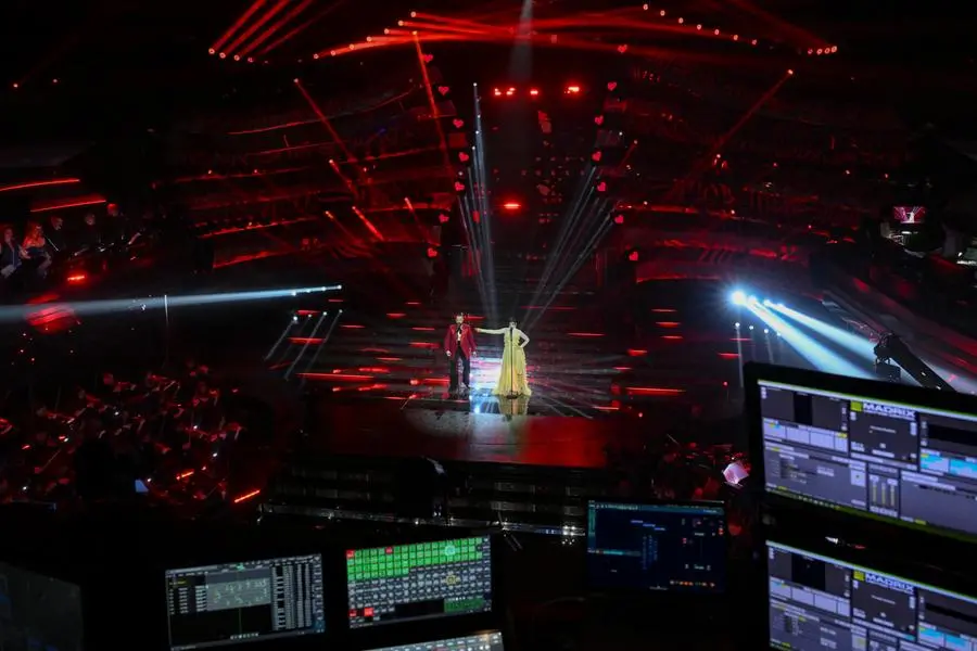 Italian singer Coma Cose performs on the stage of the Ariston theatre during the 75th edition of the Sanremo Italian Song Festival, in Sanremo, Italy, 11 February 2025. The music festival will run from 11 to 15 February 2025. ANSA/ETTORE FERRARI