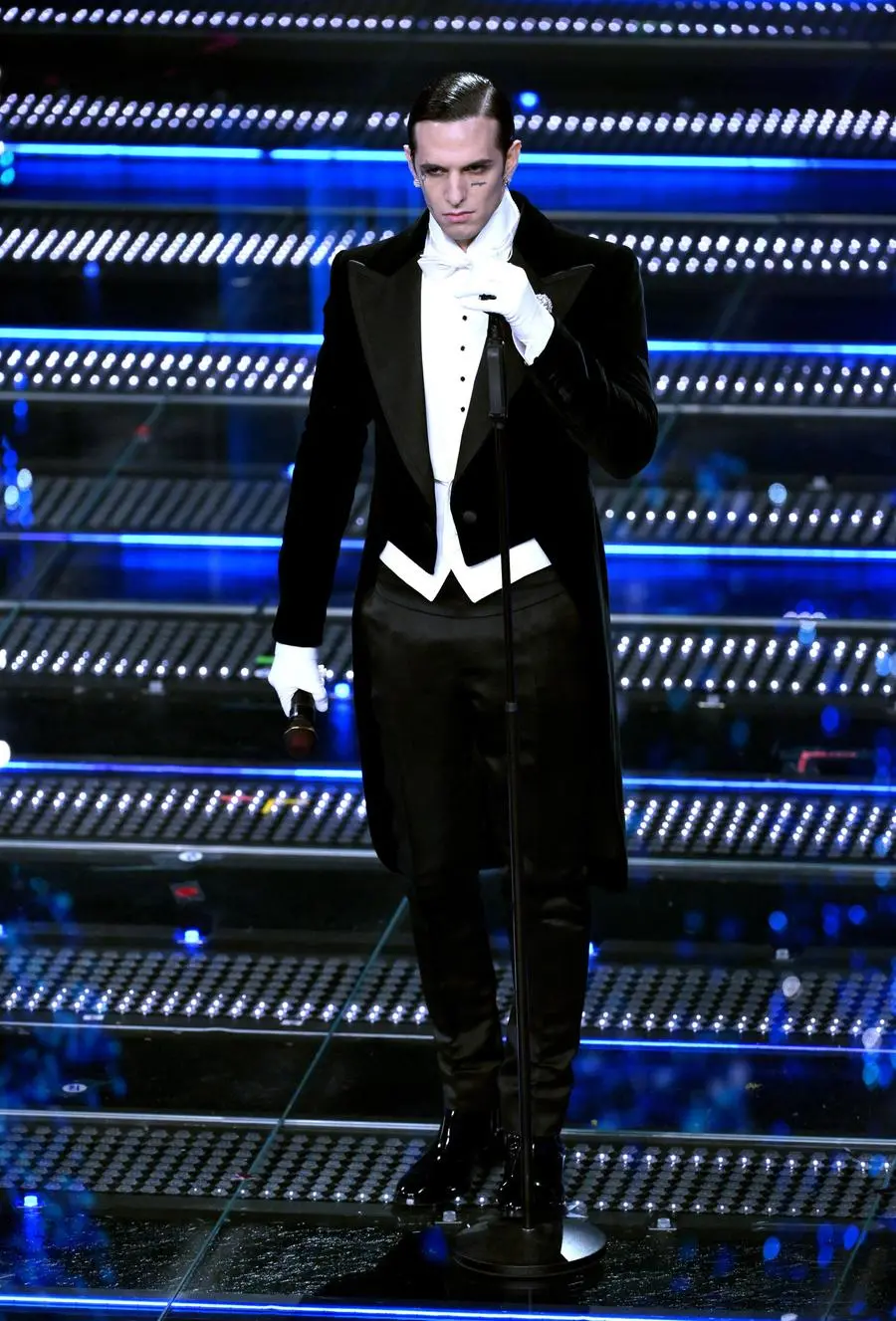 Italian singer Achille Lauro performs on stage at the Ariston theatre during the 75th edition of the Sanremo Italian Song Festival, in Sanremo, Italy, 11 February 2025. The music festival will run from 11 to 15 February 2025. ANSA/ETTORE FERRARI